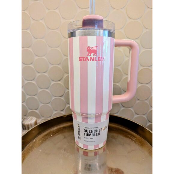 Pre-Release Stanley 30oz Pink Stripe Peach Whip Cabana Quencher Tumbler - Picture 1 of 1